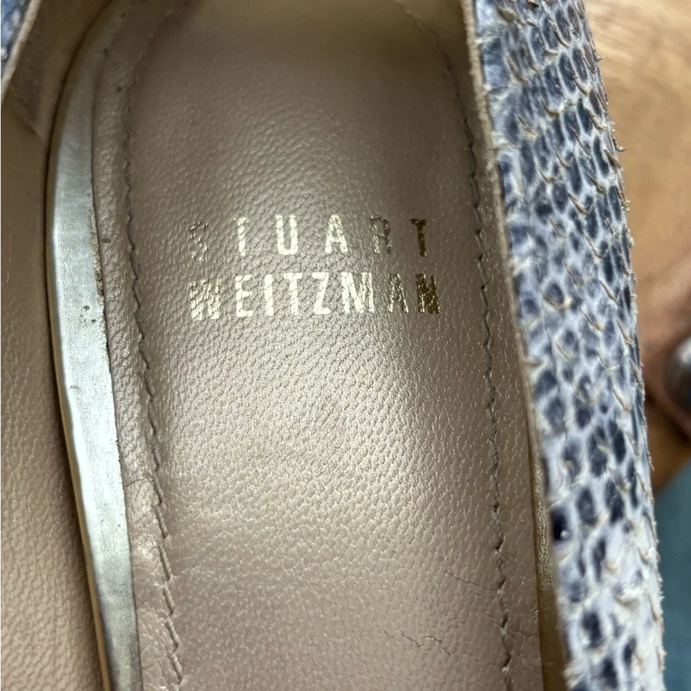 Stuart Weitzman Snakeskin Reptile Patterned Heels in Cream and Gray 7.5